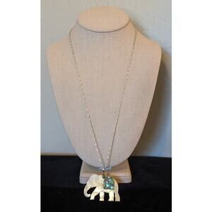 Mother of Pearl Carved Elephant W/ Abalone Inlay on Sterling 925 Chain